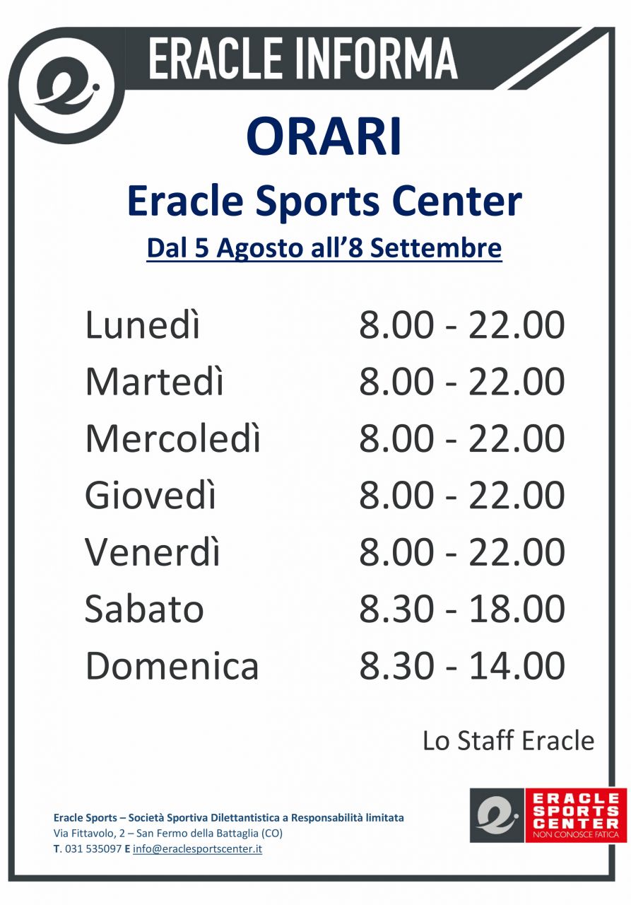 Variazione orari di apertura